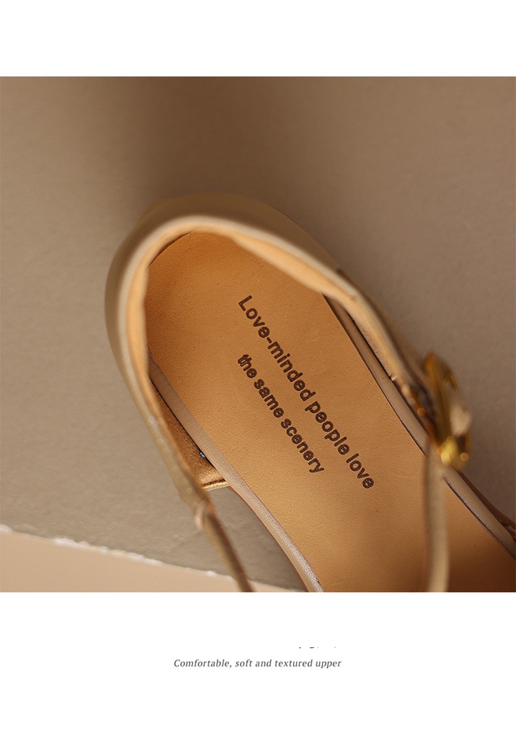 Sandal nữ quai chữ T da cừu rỗng gót xuồng 5 cm — Màu be chi tiết 18