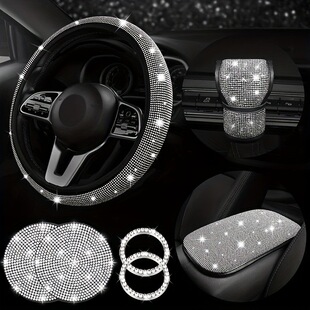 Cross-border explosions car steering wheel set with diamond drilling armrest box cushion handle set car interior jewelry suit wholesale