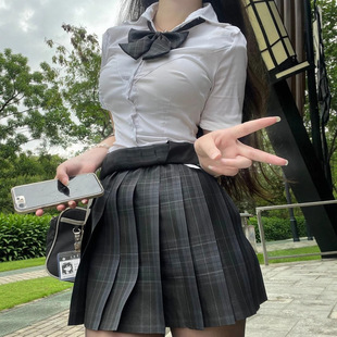 New Jk Uniform with Tie V-Neck, Waist-Cinching, Slimming Short-Sleeve Shirt for Women, Japanese College Style Versatile Pure Desire Set