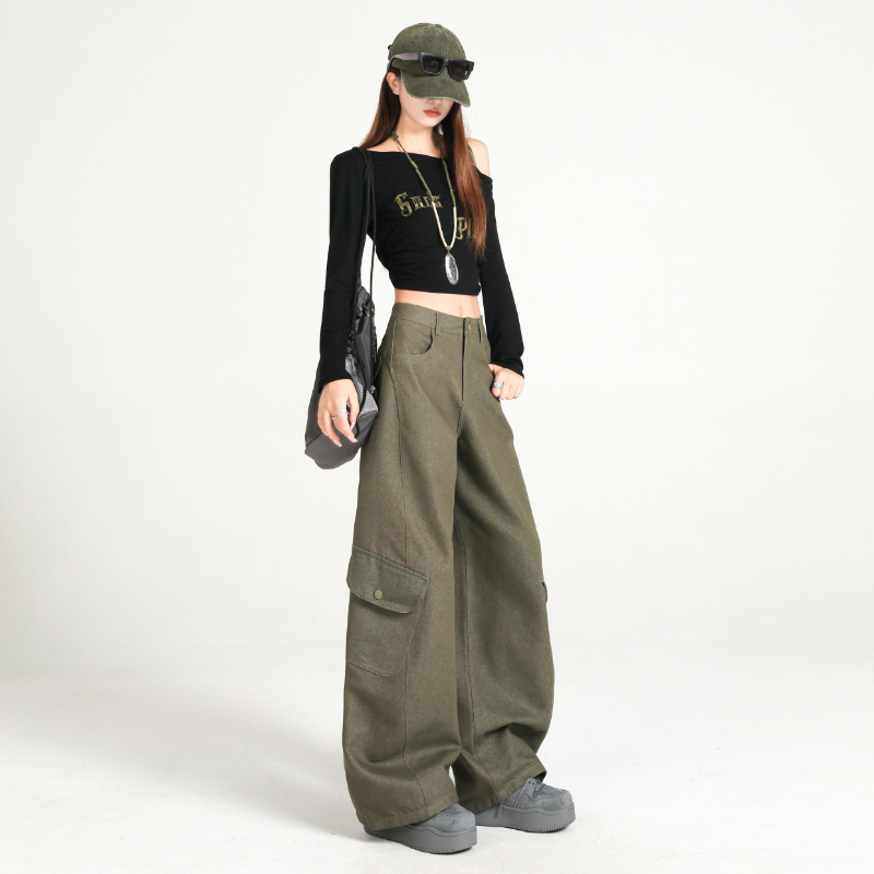 秋冬厚款直筒工装裤女2025新款酷飒弯刀阔腿裤女高腰休闲百搭长裤|undefined