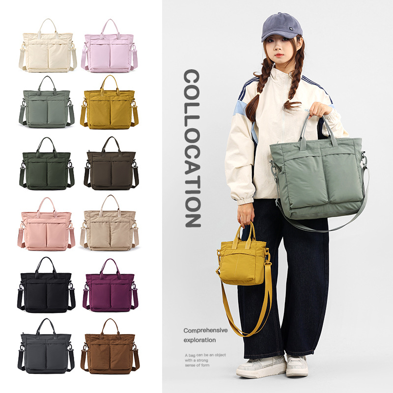 Lightweight and Durable Nylon Tote Bag, Portable Shoulder Crossbody Bag, Multi-Pocket Large Capacity Commuter Bag for Men and Women
