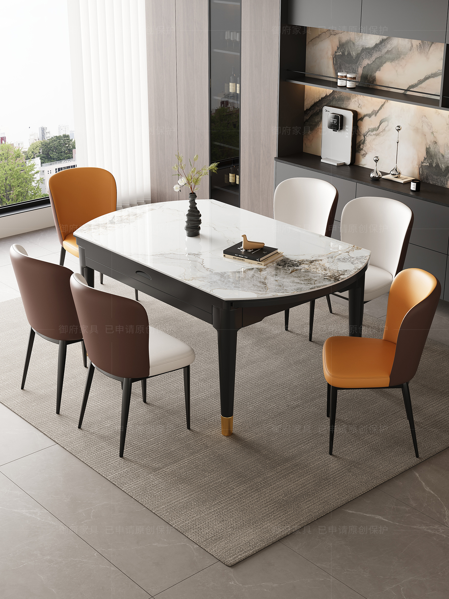 ✅ New Slate Dining Table, Modern, Simple, Light Luxury, Suitable for Small Apartments, Dining Room Table and Chairs, Foldable, Extendable, Convertible to a Round Table