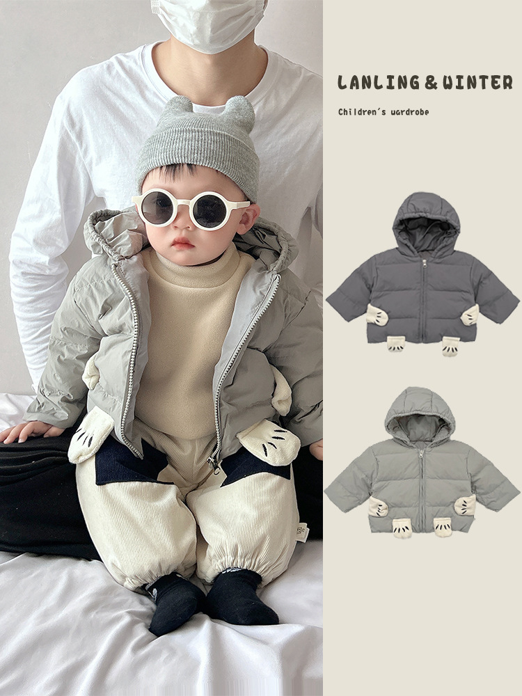 Chaqueta de plumón para bebés invierno lindo bebé chaqueta de calentamiento blanco coreano nuevo niño super lindo ropa de invierno