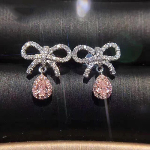 Live supply light luxury temperament bow pink diamond earrings luxury group inlaid water drop color diamond yellow zircon earrings