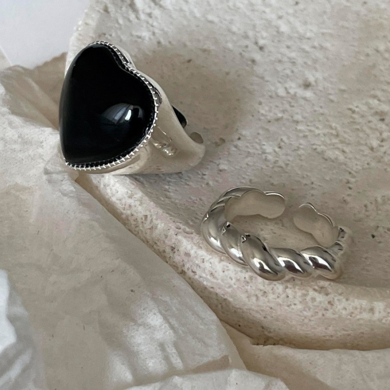 Dulce fresco negro ZIRCON encantador anillo femenino geométrico giro apilado s925 plata anillo abierto hip hop índice dedo anillo moda