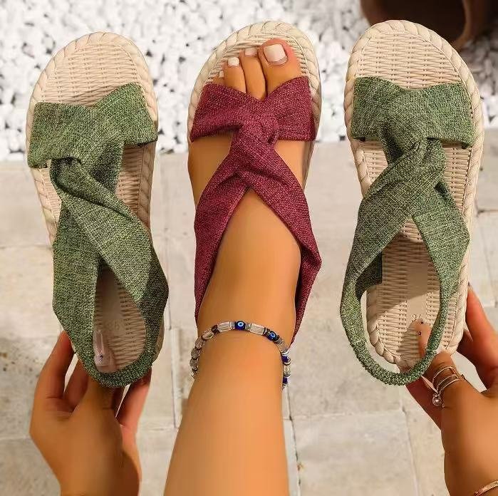 Sandalias Planas Cruzadas de Yute Talla Grande Lino y Caucho Antiolor para Verano image 24