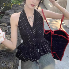甘い風の黒い波は首のvネックのベストを掛けます。