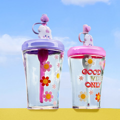 DIY水杯女生兔子吸管杯便攜隨手杯帶吸管塞防漏送貼紙禮品杯子