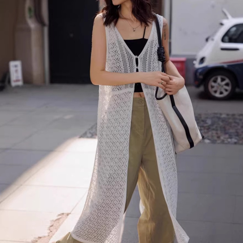 Hollow-Out Vest Knit Dress for Women, Thin Loose Long Knit Cover-Up, Layered Versatile Top for Women in Summer Hollow-Out Vest Knit Dress for Women, Thin Loose Long Knit Cover-Up, Layered Versatile Top for Women in Summer
