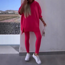 2024亚马逊独立站跨境女装运动休闲开衩连帽卫衣上衣紧身裤两件套