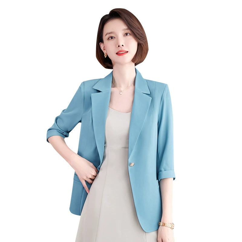 Blue spring summer thin classic suit jacket for leisure, high-end, for teenagers