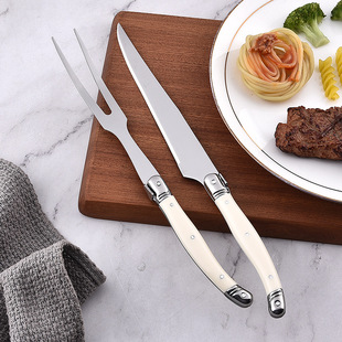 Cross-border stainless steel knife and fork milk white ABS handle meat salad knife and fork tableware steak barbecue knife and fork utensils