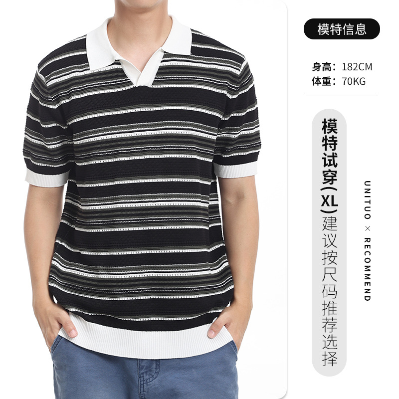 El estilo antiguo de alto nivel de hielo camiseta polo de punto hombre de verano gaviota cuello V camiseta de manga corta de negocios casual ropa de hombre
