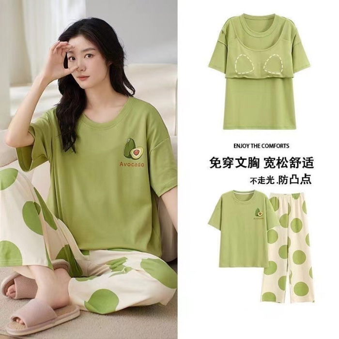 Cross-Border Exclusive Christmas-Themed Women's Pajamas, Thickened Winter Wear with Chest Pads, Can Be Worn Outside, Loungewear Set