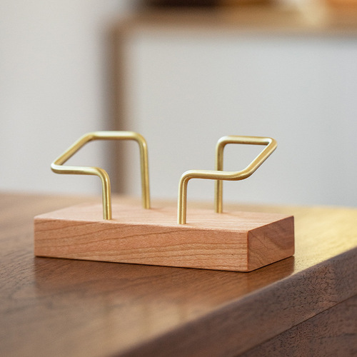 Japanese style wooden brass business card holder desktop card holder creative wooden high-end exhibition business card box high-end business card holder