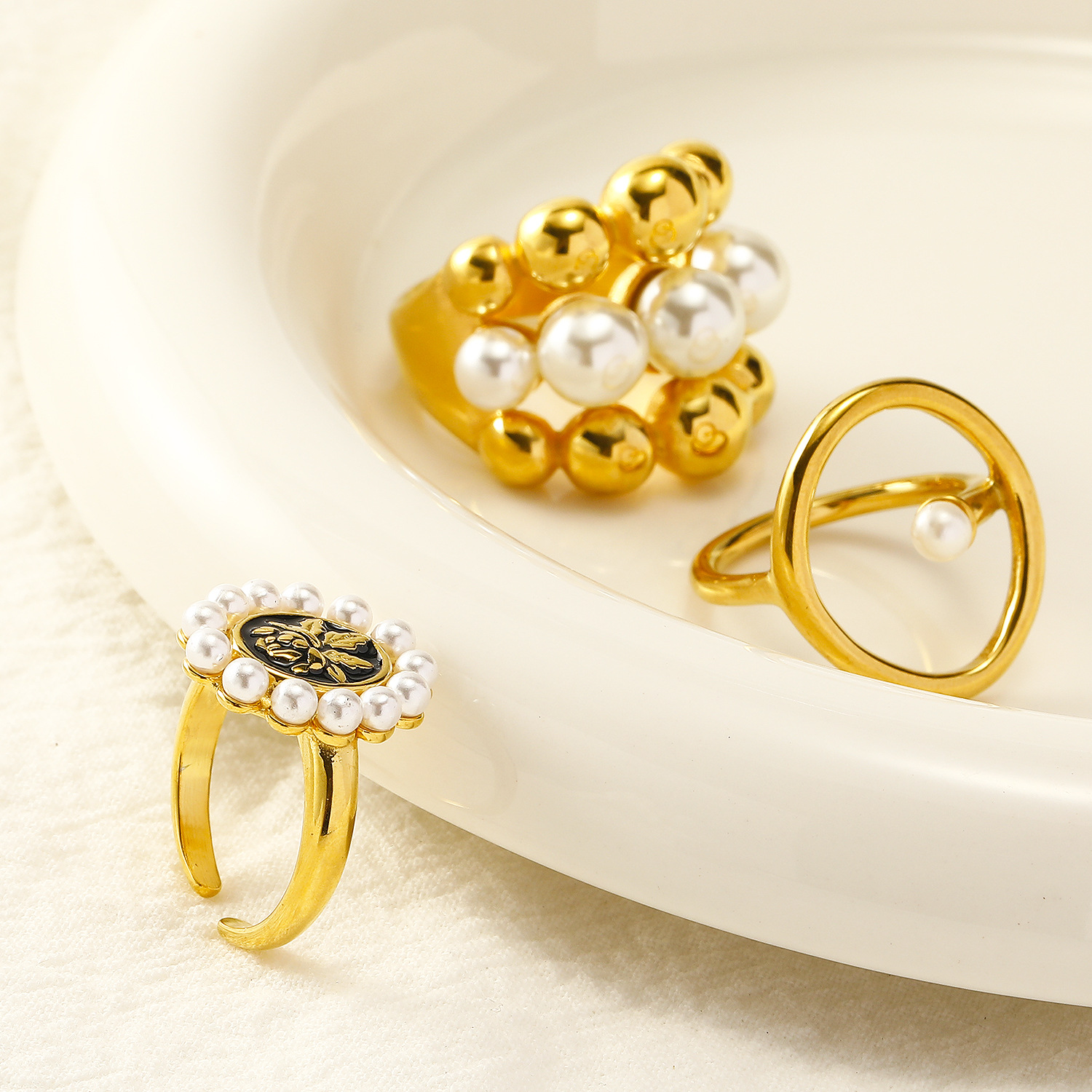 7g Weight Real Gold Plated Plating Material Real Gold Plated Geometric Flower 304 Stainless Steel Vintage Style Waterproof Non Tarnish Rings
