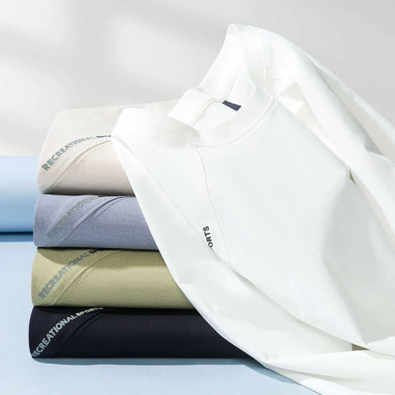 Новинка 2025 года, летняя новая футболка с круглым вырезом для мужчин, 290 г, свободные рукава реглан, чистый цвет, защита от солнца, универсальная черная технология