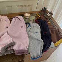 大小卷加绒裤子25冬新款男童女童简约一体绒运动裤子休闲儿童长裤