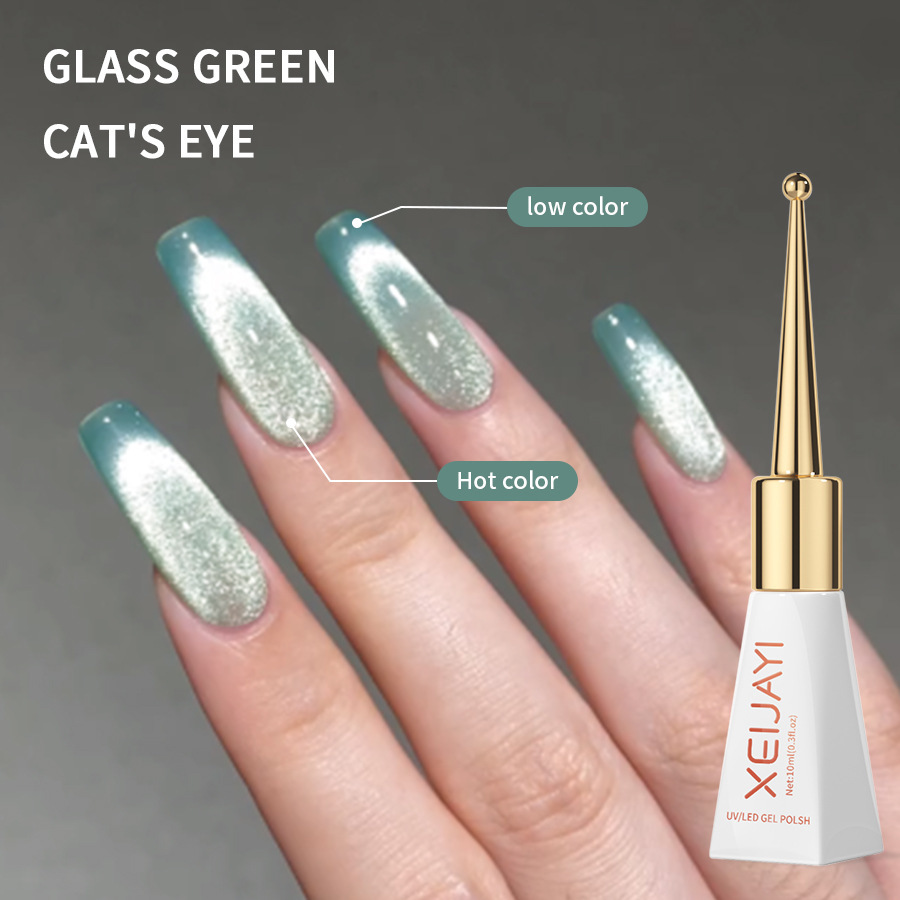 Internet celebrity glaze green warm cat eye Nail Polish glue new autumn and winter popular color cat eye phototherapy glue for nail salon