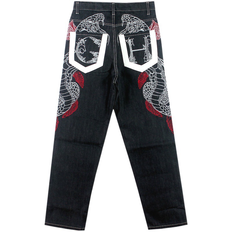Europa y América hip hop HIPHOP hip hop pantalones vaqueros de moda de los hombres del bordado flojo del monopatín de moda más tamaño