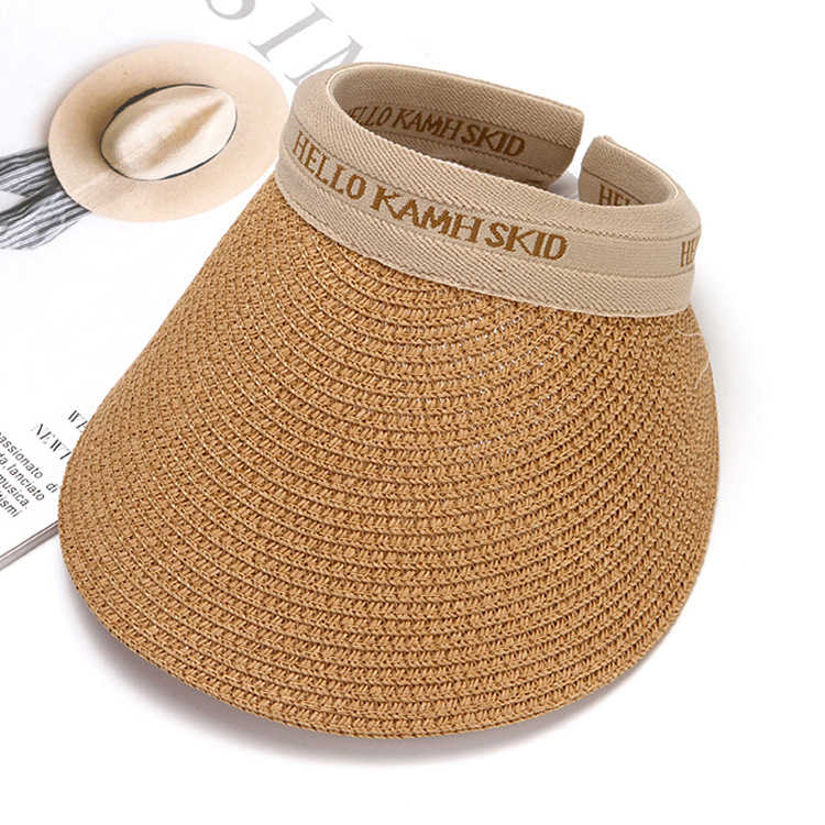 Women's Leopard Print Straw Visor Hat Wide Brim Summer Sun Hat_voghion.com