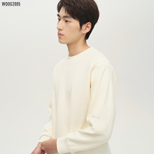WOOG2005加绒加厚白色拼接圆领卫衣男2025秋冬季新款无帽套头上衣