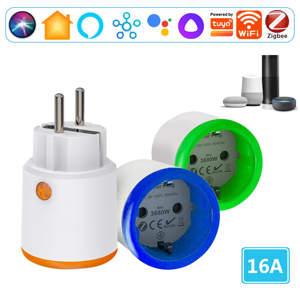 工厂涂鸦智能WiFi插座欧规16A语音控制ZigBee智能插座苹果HomeKit