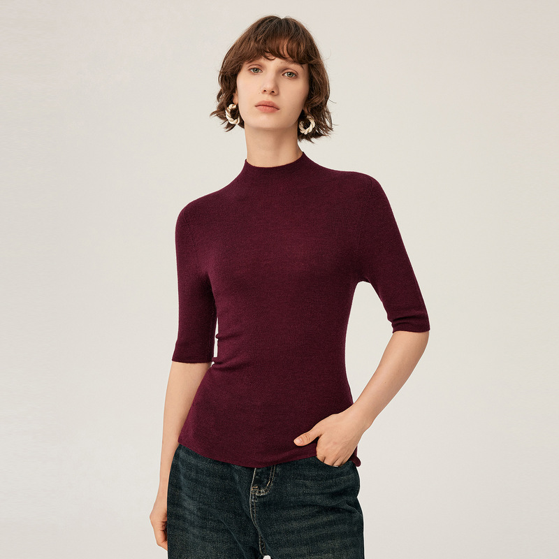 Women's Cardigan 100% Pure Wool German Yangtze Wool Yarn Half Turtleneck Bottoming Shirt High-End Slim Fit Three-Quarter Sleeves Women's Cardigan 100% Pure Wool German Yangtze Wool Yarn Half Turtleneck Bottoming Shirt High-End Slim Fit Three-Quarter Sleeves