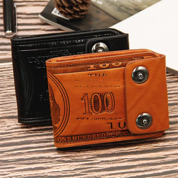 Foreign trade new men's wallet short multi-functional fashion leisure double snap button US dollar wallet wallet factory direct supply