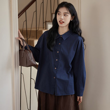 2025秋冬新款日系文艺复古叠穿休闲翻领纯色长袖衬衣+马甲套装女