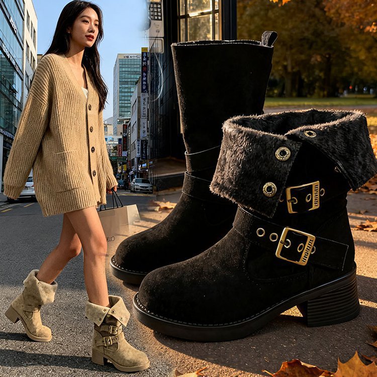 2026 otoño nuevas botas Martin de suela gruesa mujer estilo británico retro diseño cinturón hebilla caballero adelgazamiento pila botas individuales