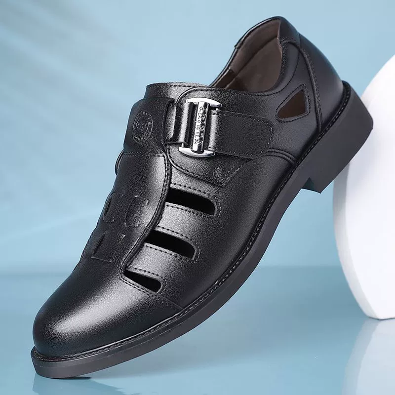 Производитель прямых ботинок сандалий мужской мягкой кожи 2025 новый летний ажурный воздухопроницаемый бизнес