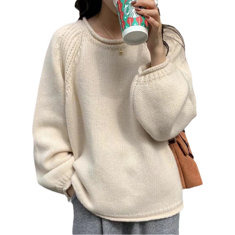 Estilo de leche suave glutinoso pullover aguja gruesa rosa roja suéter cuello redondo perezoso que basa la primavera y el otoño nuevo punto flojo superior para las mujeres image 1