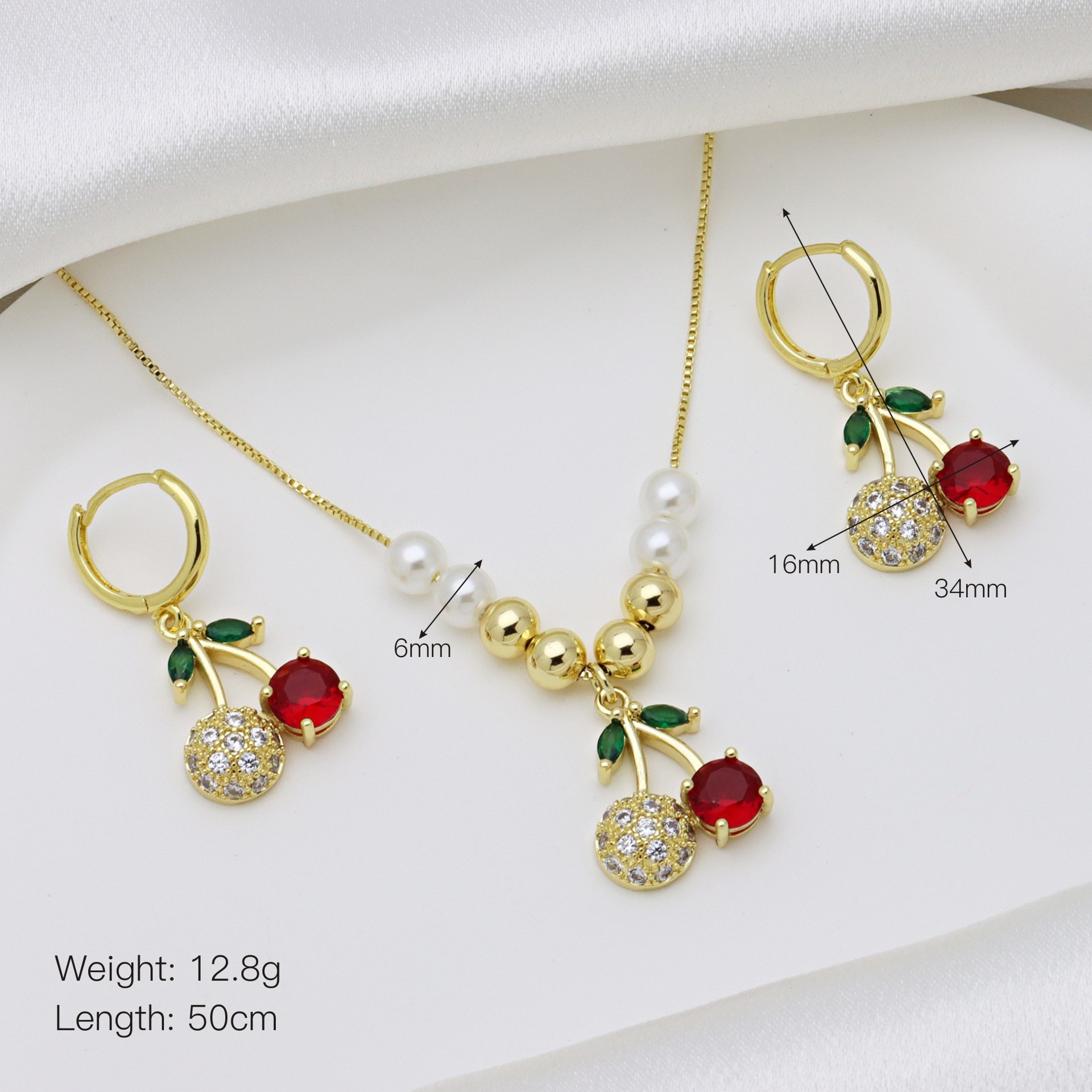 16g Weight Zircon Inlay Material Jewelry Set Classification box chain Chain Type 1 Set Quantity Holiday Occasion Copper Material Cherry Pattern All Seasons Season Women's Gender Inlay Design Vacation, Simple Style Style Wholesale Jewelry Vacation Simple Style Cherry Copper Zircon Inlay Jewelry Set Box Chain 8
