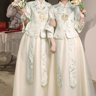 Весеннее летнее расширенное платье подружки невесты, китайский стиль, длинный рукав, для подружки невесты