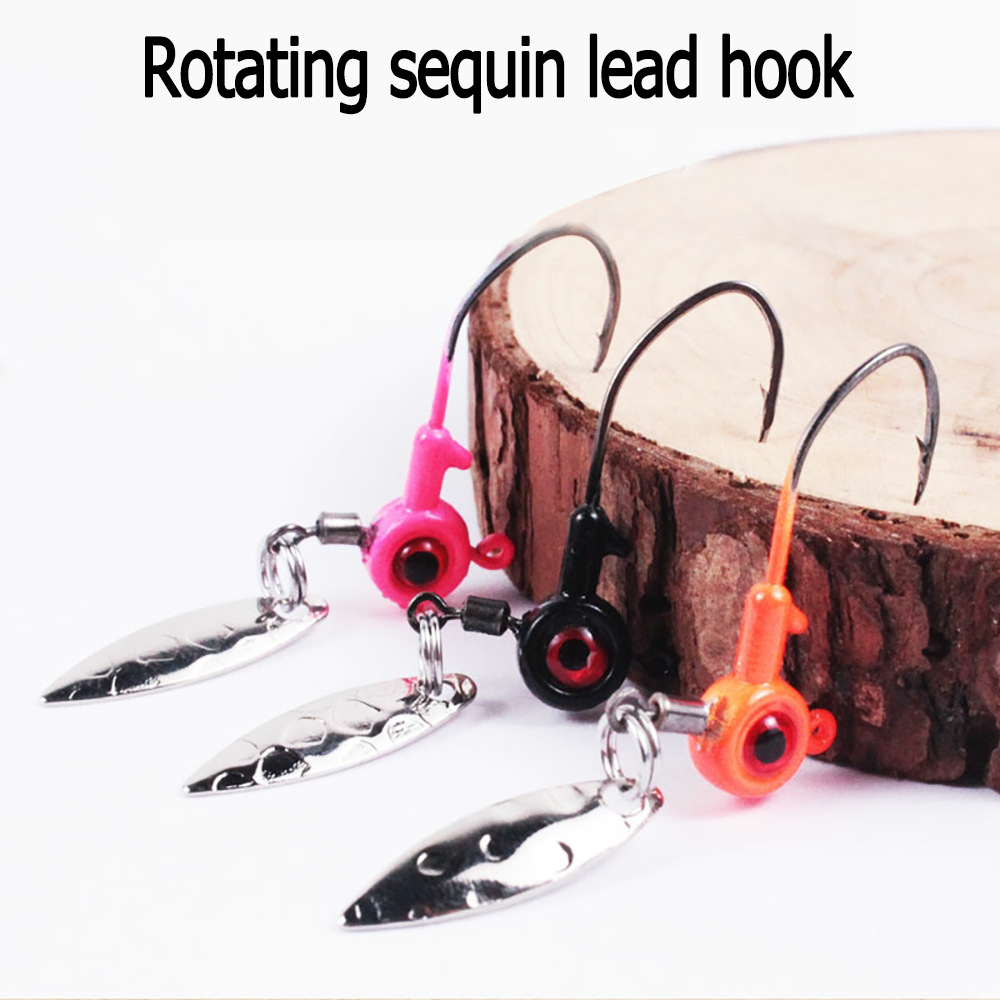 Amo con testa in piombo da 3,5 g Luya Bait con paillettes, amo con testa in piombo simulato Big Eye con paillettes rotanti, fondo anti-appeso_voghion.com