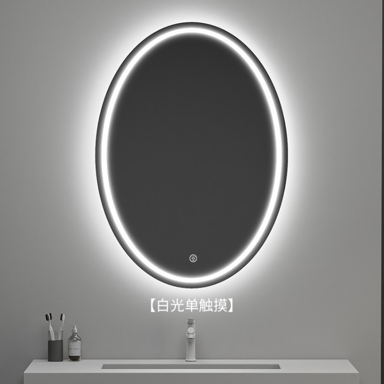 espejo inteligente elíptico de alta definición de forma especial espejo de maquillaje colgado en la pared con iluminación LED pantalla táctil anti-nebble espejo de baño