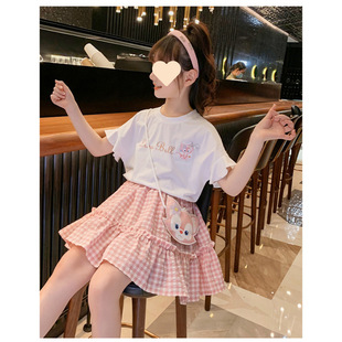 Girls' Summer Dress Trendy 2025 New Korean Style Children's Summer Internet Celebrity Plaid Short-Sleeve Two-Piece Set