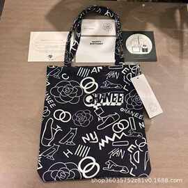 跨境uniform欧美学院风手提帆布包单图案印花设计感通勤涂鸦帆布