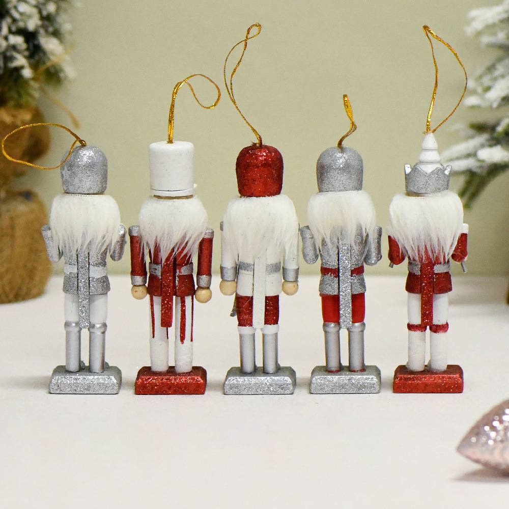 13cm conjunto de cinco brillantes rosa plateado rojo oro tambor soldado hombre de nueces maniobra de marionetas colgante árbol de Navidad