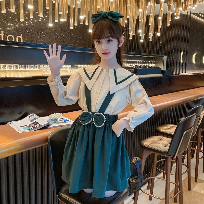 2026 [6104 Pure Cotton] Hot Selling New Girls' Spring Dress, Shirt Suspender Dress for Medium and Large Children