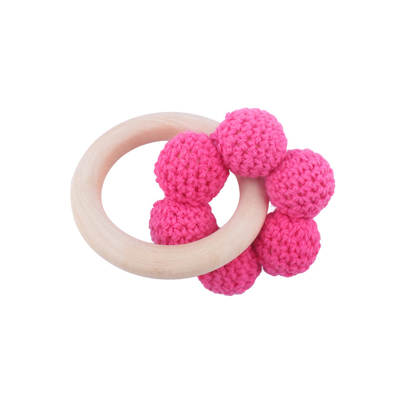 Nuevo bebé suministros Hemu teether pulsera bebé cuentas de lana flor juguete dientes molienda palo AliExpress