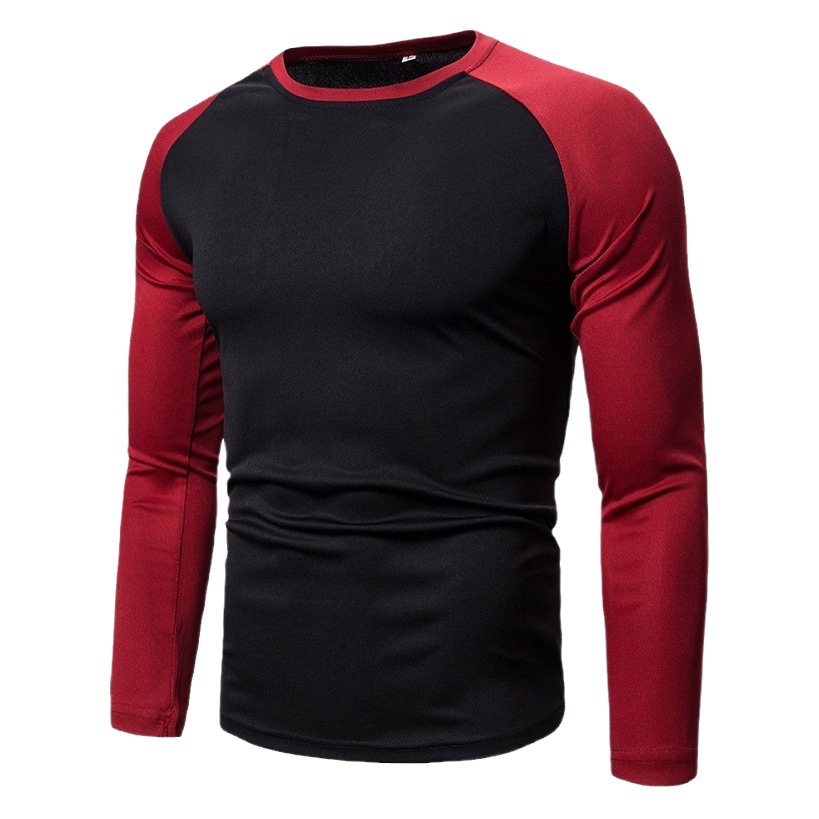 2023 camisa de color de comercio exterior de los hombres nuevos hombres de camisa de manga larga costura cuello redondo camiseta de los hombres