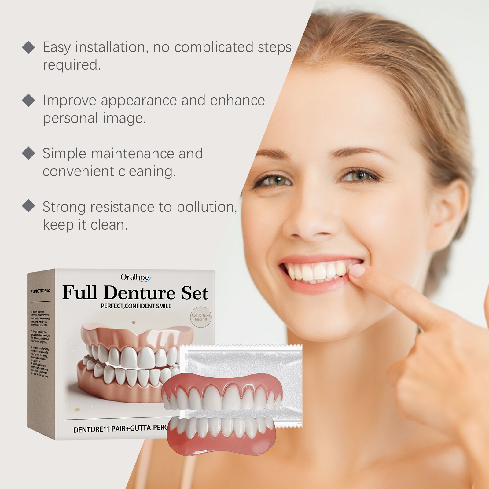 Conjunto de modificación de dentaduras postizas ORALHOE Conjunto de belleza dental que modifica los huecos de los dientes para realzar la belleza de la sonrisa