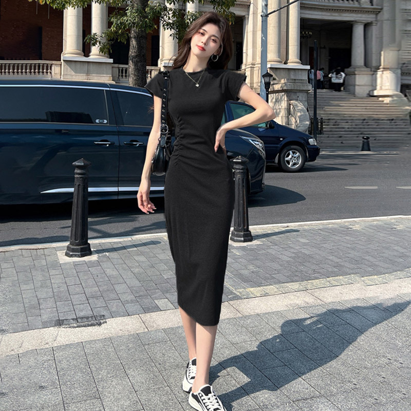 Black Dress for Women 2026 Summer New Style Slim Fit Elegant High-End Look Slimming Over-The-Knee Long Skirt Hip-Hugging Skirt A5022