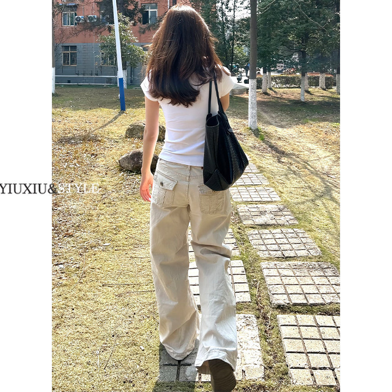 mm724 American-style light apricot low-waist wide-leg jeans for women, summer loose straight floor-length pants mm724 American-style light apricot low-waist wide-leg jeans for women, summer loose straight floor-length pants