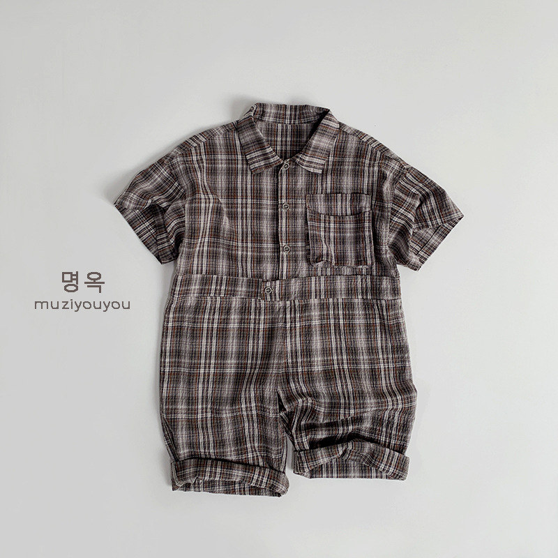 Ropa para niños mono personalizado para niños 2025 primavera y verano nuevo estilo para hombres y mujeres bebé mono delgado a cuadros pantalones para niños