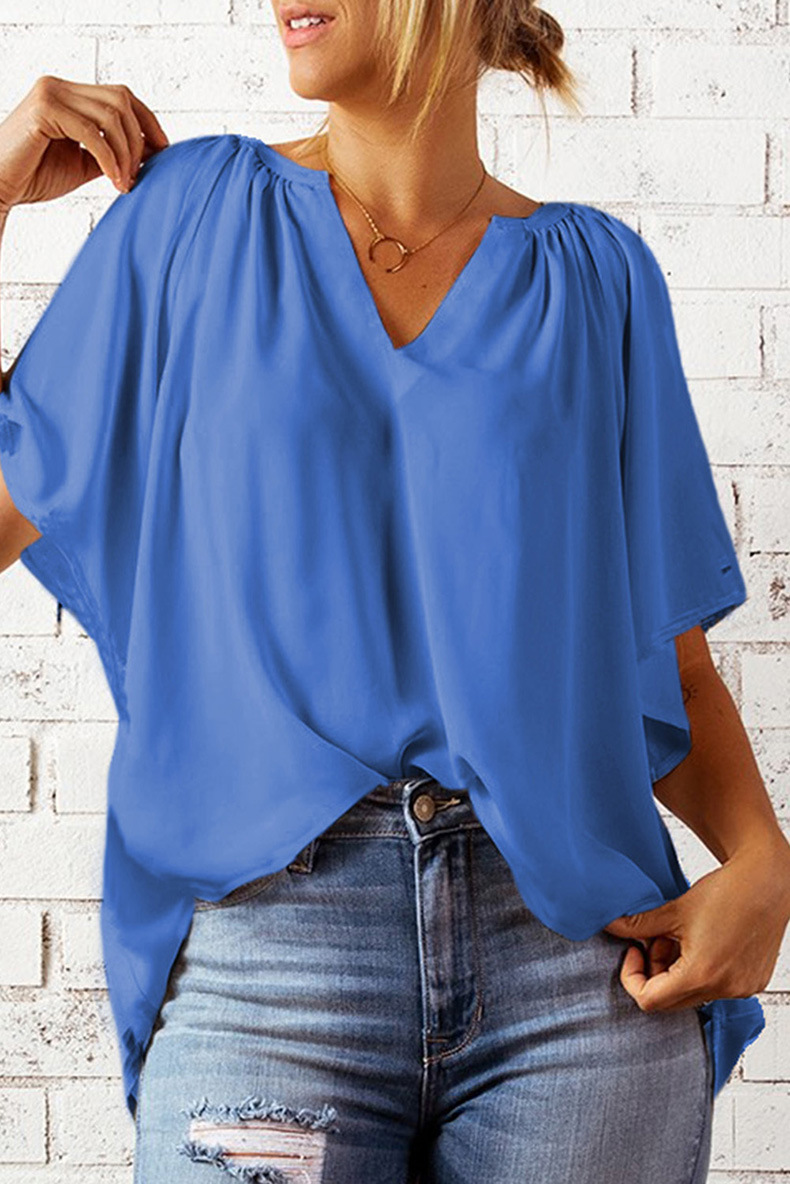 loose five-point sleeve V-neck solid color top NSQSY129321