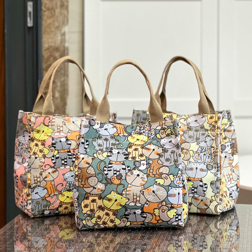 Running new canvas kitten portable large-capacity lunch box bag lunch lunch bag mommy bag for work and commuting