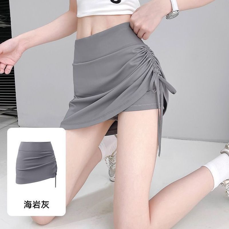 Falso de dos piezas de falda deportiva para mujeres 2026 nuevo verano cintura alta caderas trajes de yoga de cuerda falda de cuerpo de acondicionamiento anti-descalzo image 8